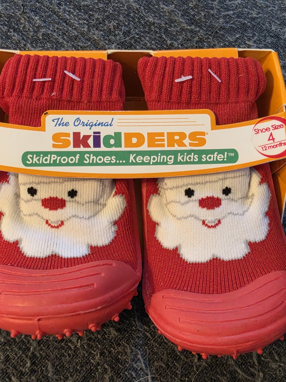 SkidDERS Baby Red Santa Sock Shoes - Size 4 (12 Months)